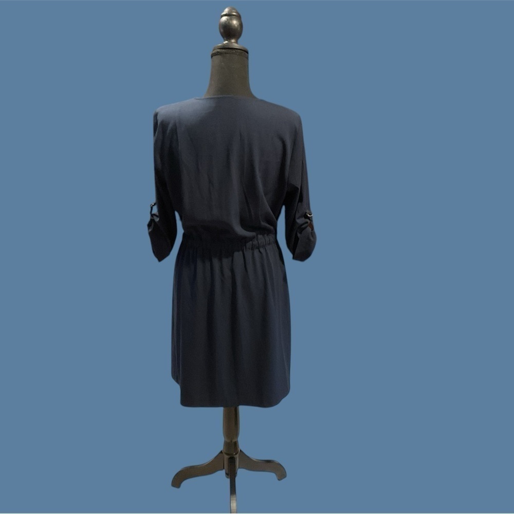 SKIES ARE BLUE WOMENS BLUE SIZE M BUTTON FRONT DRESS WITH BELT GENTLY WORN - Picture 2 of 4